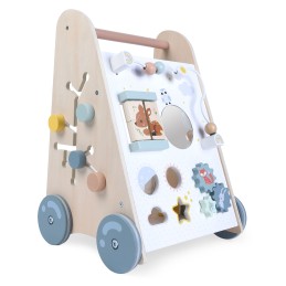 Pchacz chodzik drewniany edukacyjny z ruchomymi elementami ECOTOYS