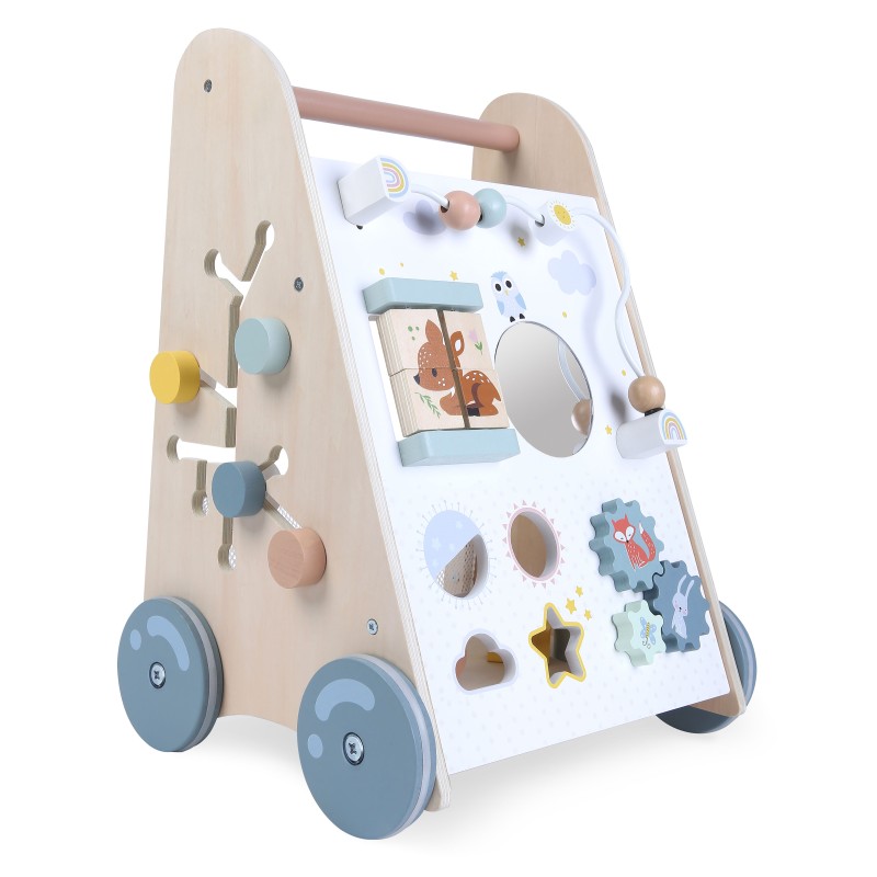 Pchacz chodzik drewniany edukacyjny z ruchomymi elementami ECOTOYS