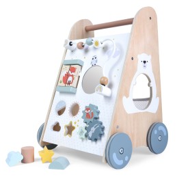 Pchacz chodzik drewniany edukacyjny z ruchomymi elementami ECOTOYS