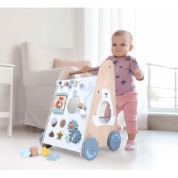 Pchacz chodzik drewniany edukacyjny z ruchomymi elementami ECOTOYS
