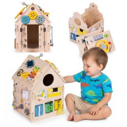 Drewniany domek manipulacyjny dla dzieci panel edukacyjny XXL 30 elementów