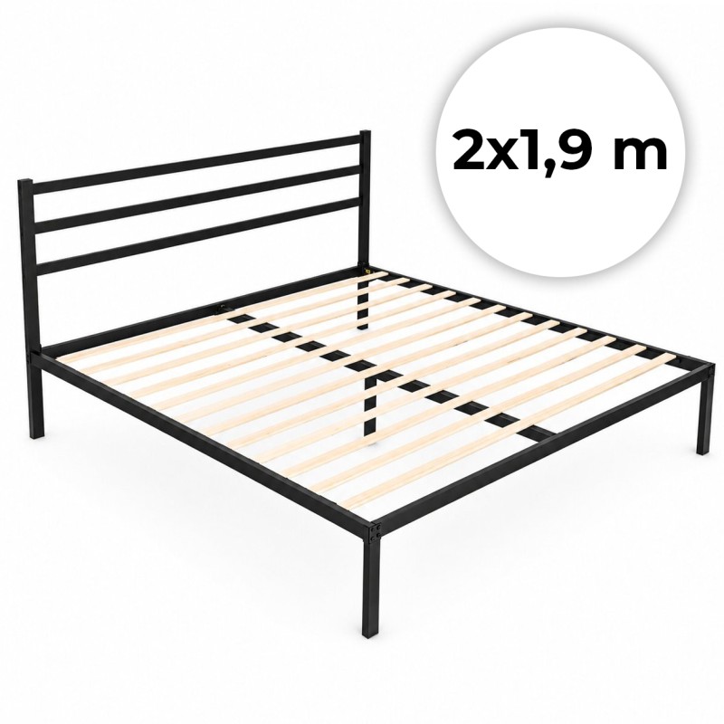 Łóżko metalowe 190x200 cm ze stelażem i zagłówkiem minimalistyczna czarna rama ModernHome