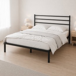 Łóżko metalowe 190x200 cm ze stelażem i zagłówkiem minimalistyczna czarna rama ModernHome