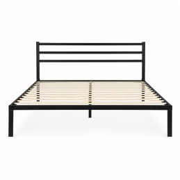 Łóżko metalowe 190x200 cm ze stelażem i zagłówkiem minimalistyczna czarna rama ModernHome