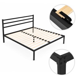 Łóżko metalowe 190x200 cm ze stelażem i zagłówkiem minimalistyczna czarna rama ModernHome