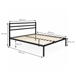 Łóżko metalowe 190x200 cm ze stelażem i zagłówkiem minimalistyczna czarna rama ModernHome
