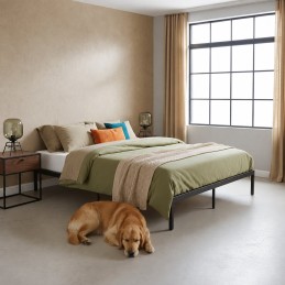 Łóżko metalowe 190x200 cm ze stelażem minimalistyczna czarna rama ModernHome