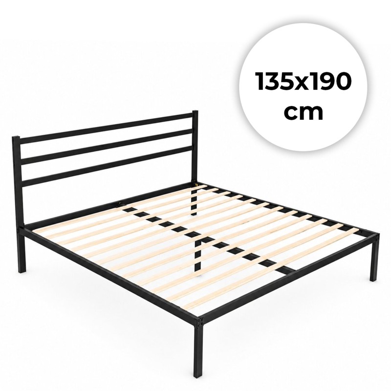 Łóżko metalowe 135x190 cm ze stelażem i zagłówkiem minimalistyczna czarna rama ModernHome