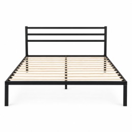 Łóżko metalowe 135x190 cm ze stelażem i zagłówkiem minimalistyczna czarna rama ModernHome