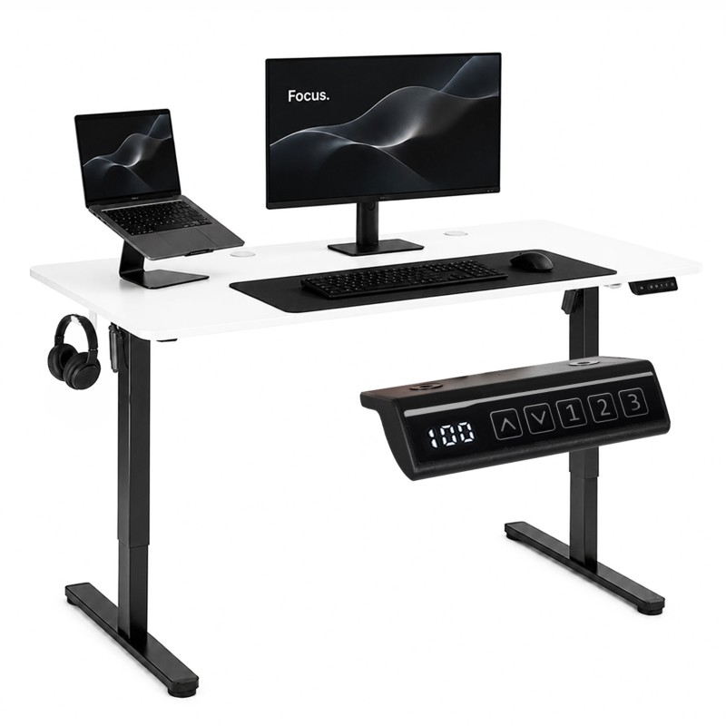 Biurko elektryczne 120x60 cm podnoszone regulacja wysokości 72-118 cm biały blat ModernHome