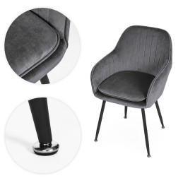 Zestaw 2x krzesło tapicerowane welurowe nowoczesne do jadalni salonu ciemny szary ModernHome
