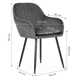Zestaw 2x krzesło tapicerowane welurowe nowoczesne do jadalni salonu ciemny szary ModernHome