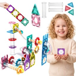WOOPIE Klocki Magnetyczne Konstrukcyjne 3D Zestaw Edukacyjny Tor Kulkowy Kulodrom 126el.