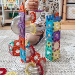 WOOPIE Klocki Magnetyczne Konstrukcyjne 3D Zestaw Edukacyjny Tor Kulkowy Kulodrom 126el.