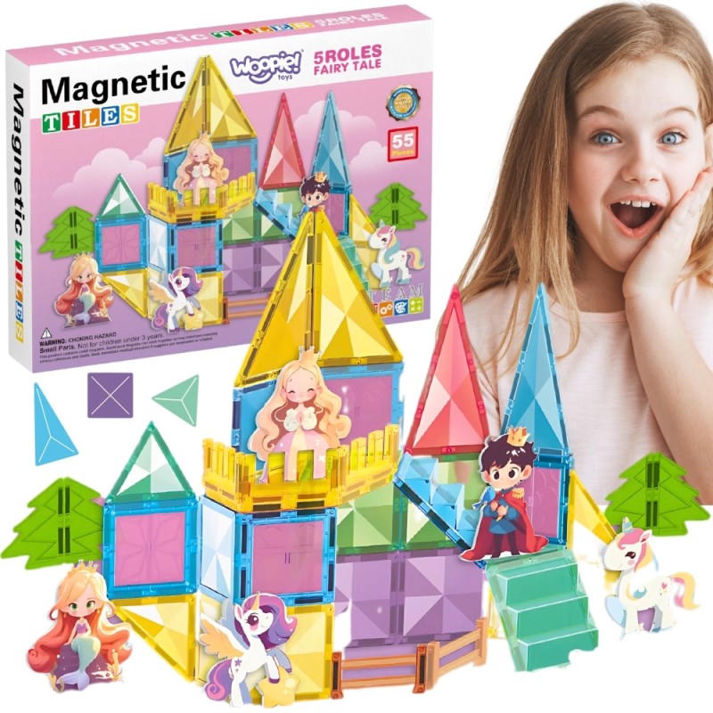 WOOPIE Klocki Magnetyczne Konstrukcyjne 3D Zestaw Edukacyjny Bajkowy Zamek 55el.