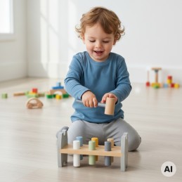 Viga PolarB Drewniana Przebijanka Wbijanka z Młoteczkiem Pingwinek Montessori
