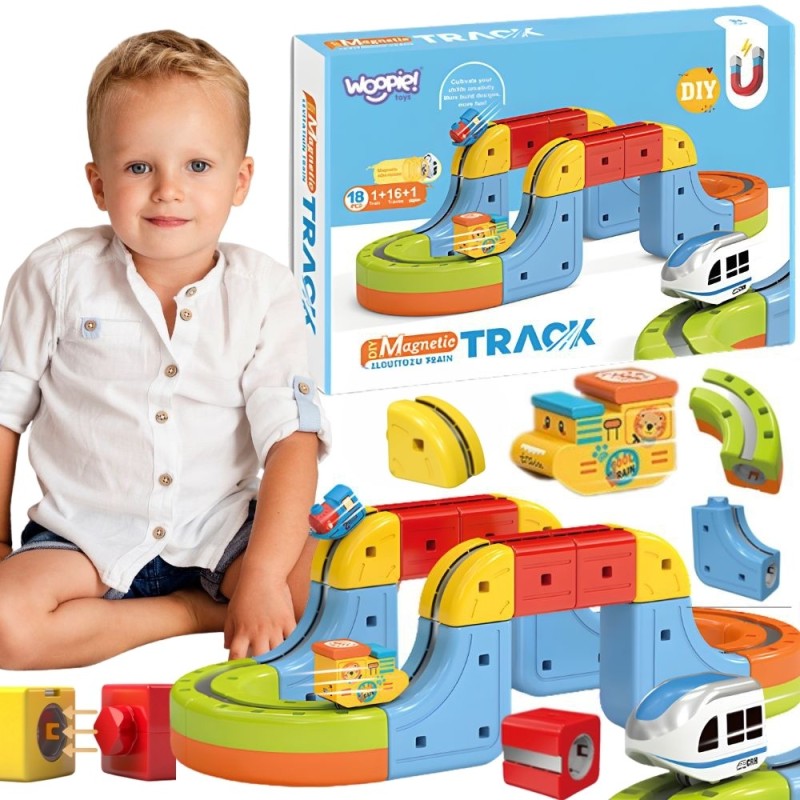 WOOPIE Magiczna Kolejka Kostkowa Klocki Konstrukcyjne Tor Antygrawitacyjny Magnetyczny 18el..