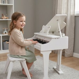 CLASSIC WORLD Duże Pianino Fortepian dla Dzieci z Krzesełkiem i Książeczką do Nauki
