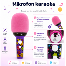 WOOPIE Bezprzewodowy Mikrofon Do Karaoke Z Głośnikiem BT LED Różowy