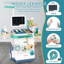 WOOPIE Wózek Lekarski Zestaw Mały Doktor EKG Dźwięk Światło Regulowany 26el