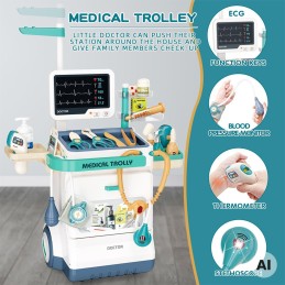 WOOPIE Wózek Lekarski Zestaw Mały Doktor EKG Dźwięk Światło Regulowany 26el