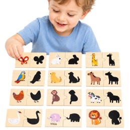 VIGA Zestaw Drewniane Puzzle Układanka Zwierzątka Dopasuj Cienie