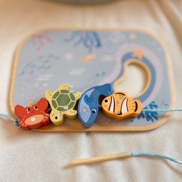 TOOKY TOY Drewniany Zestaw Morskich Zabawek Wieża Balansująca Łowienie Ryb Figurki 23 Elementy