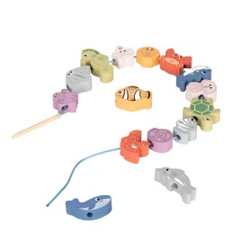 TOOKY TOY Drewniany Zestaw Morskich Zabawek Wieża Balansująca Łowienie Ryb Figurki 23 Elementy
