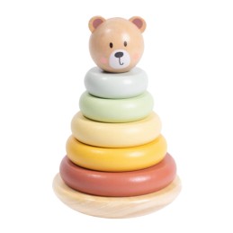 TOOKY TOY Drewniana Układanka Sensoryczna Piramidka Miś Sensoryczny Kolorowy Stacker