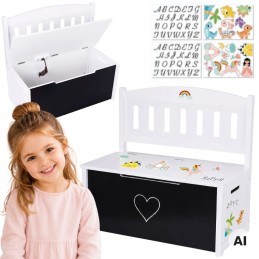 Tooky Toy Drewniana Skrzynia 3w1 na Zabawki Ławka z Tablicą do Rysowania