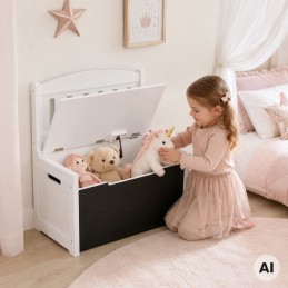 Tooky Toy Drewniana Skrzynia 3w1 na Zabawki Ławka z Tablicą do Rysowania