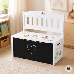 Tooky Toy Drewniana Skrzynia 3w1 na Zabawki Ławka z Tablicą do Rysowania