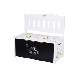 Tooky Toy Drewniana Skrzynia 3w1 na Zabawki Ławka z Tablicą do Rysowania