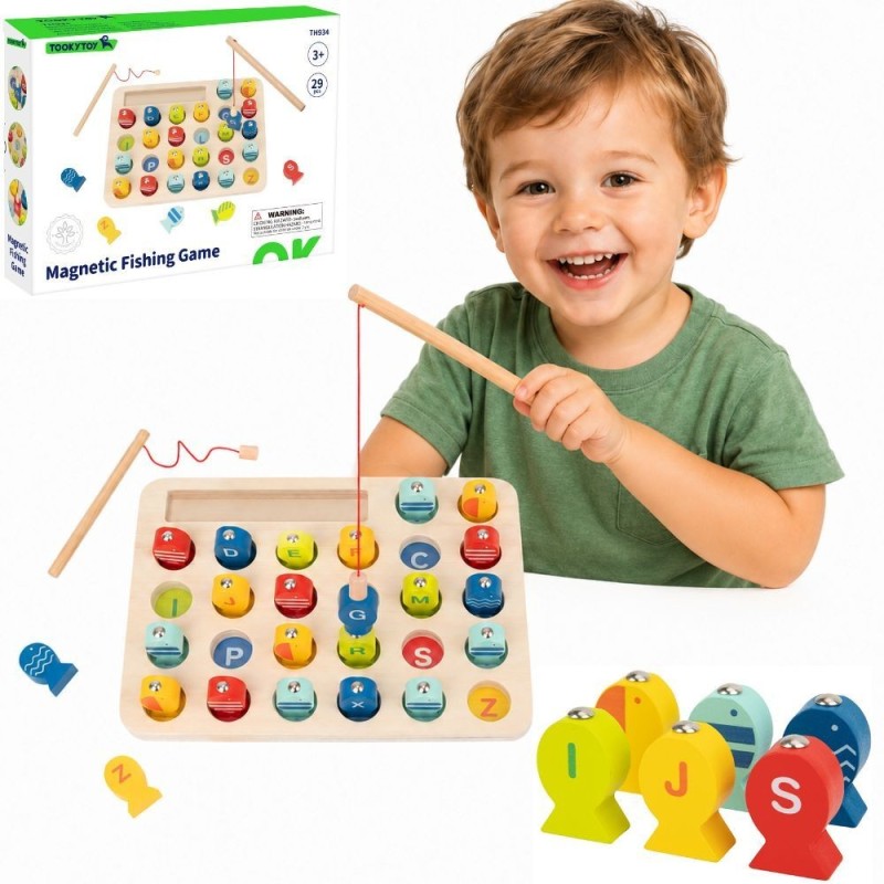 Tooky Toy Drewniana Gra Łowienie Rybek Nauka Literek 29 el.