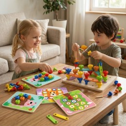TOOKY TOY Wielofunkcyjna Tablica Zestaw Kolorowych Śrubek Nauka Kształtów