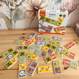 VIGA Edukacyjne Klocki Domino Drewniane gra Farma 28 elementów Montessori