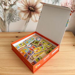 VIGA Edukacyjne Klocki Domino Drewniane gra Farma 28 elementów Montessori