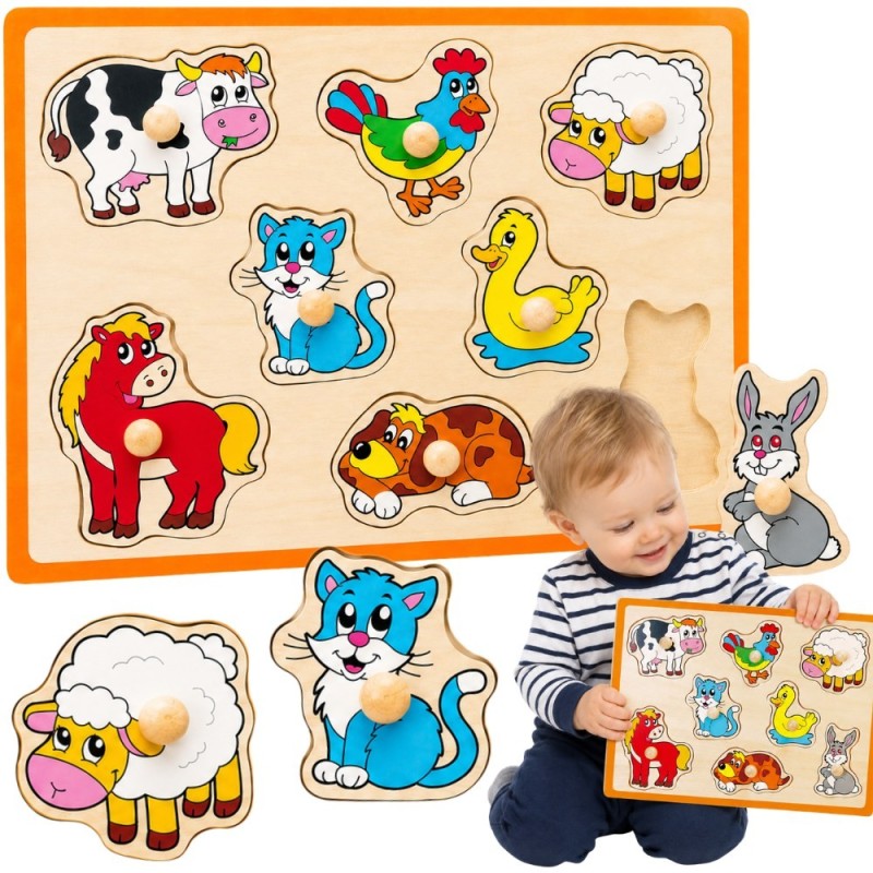 VIGA Drewniane Puzzle Zwierzęta z Farmy Układanka