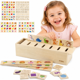VIGA Drewniany Edukacyjny Sorter Gra Zwierzątka Owoce Warzywa Montessori