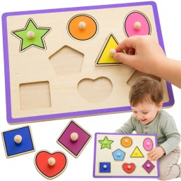 VIGA Drewniane Kolorowe Puzzle Z Pinezkami Kształty