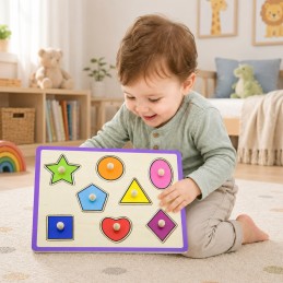 VIGA Drewniane Kolorowe Puzzle Z Pinezkami Kształty