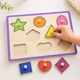 VIGA Drewniane Kolorowe Puzzle Z Pinezkami Kształty