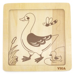 VIGA Poręczne Drewniane Puzzle Kaczuszka Układanka 4 elementy