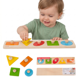 CLASSIC WORLD Drewniana Układanka Geometryczna MONTESSORI Sorter Kształtów Nauka Kolorów 6el.