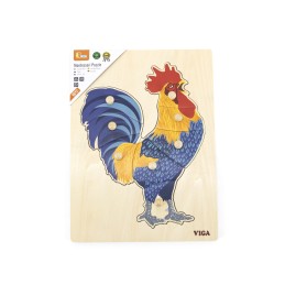 VIGA Drewniane Puzzle Montessori Kogut z Pinezkami