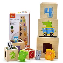 VIGA Drewniana Piramidka Edukacyjna Montessori Sorter Klocki Układanka