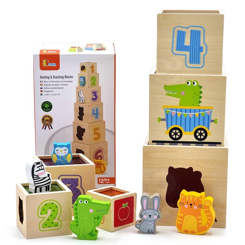 VIGA Drewniana Piramidka Edukacyjna Montessori Sorter Klocki Układanka