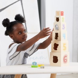 VIGA Drewniana Piramidka Edukacyjna Montessori Sorter Klocki Układanka