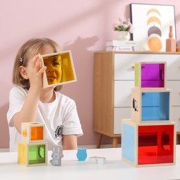 VIGA Drewniana Piramidka Edukacyjna Montessori Sorter Klocki Układanka