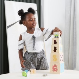 VIGA Drewniana Piramidka Edukacyjna Montessori Sorter Klocki Układanka